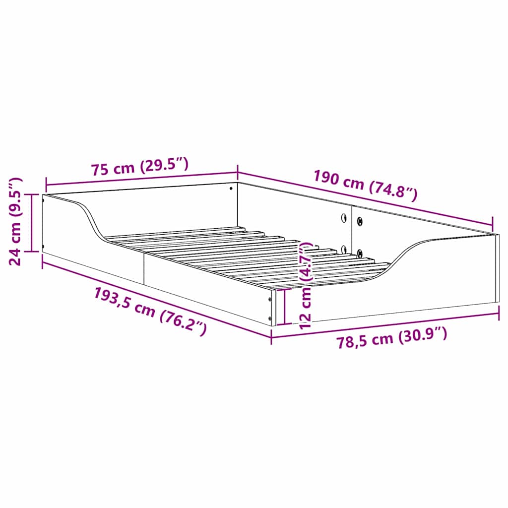 Bed Frame Brown 75 x 190 cm Solid Pine Wood