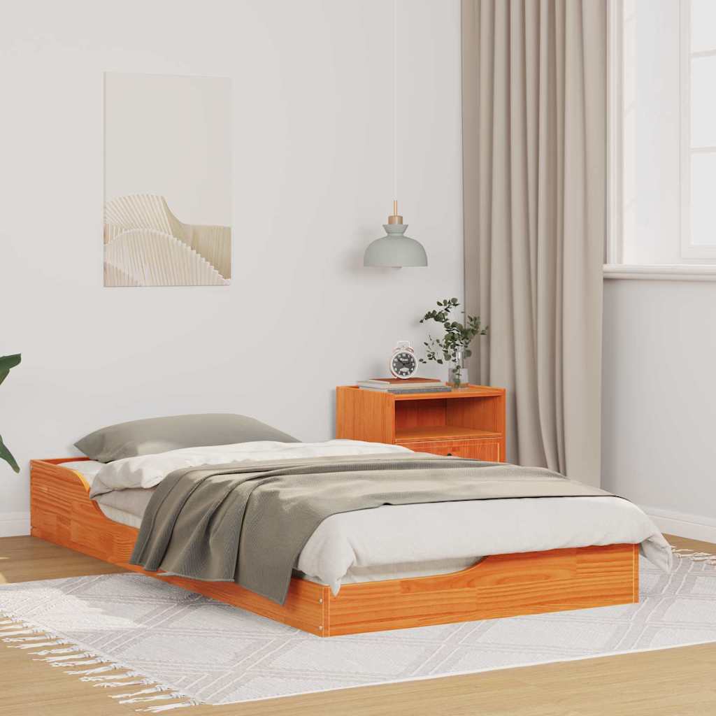 Bed Frame Wax Brown 75 x 190 cm Solid Pine Wood