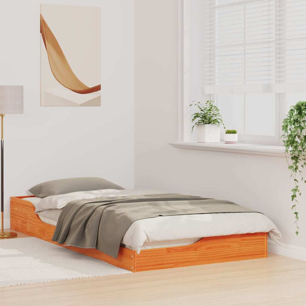 Bed Frame Wax Brown 75 x 190 cm Solid Pine Wood