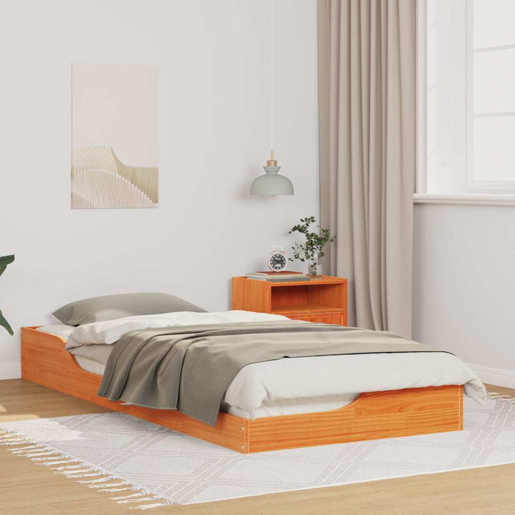 Bed Frame Wax Brown 90 x 210 cm Solid Pine Wood