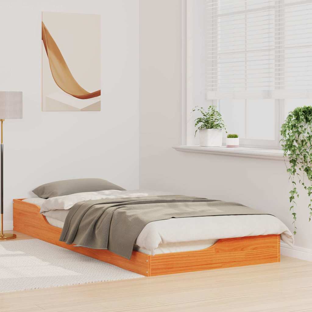 Bed Frame Wax Brown 90 x 210 cm Solid Pine Wood