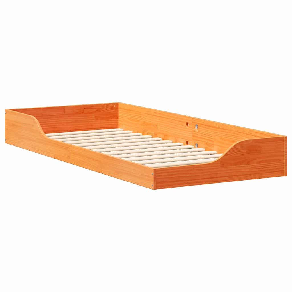 Bed Frame Wax Brown 90 x 210 cm Solid Pine Wood