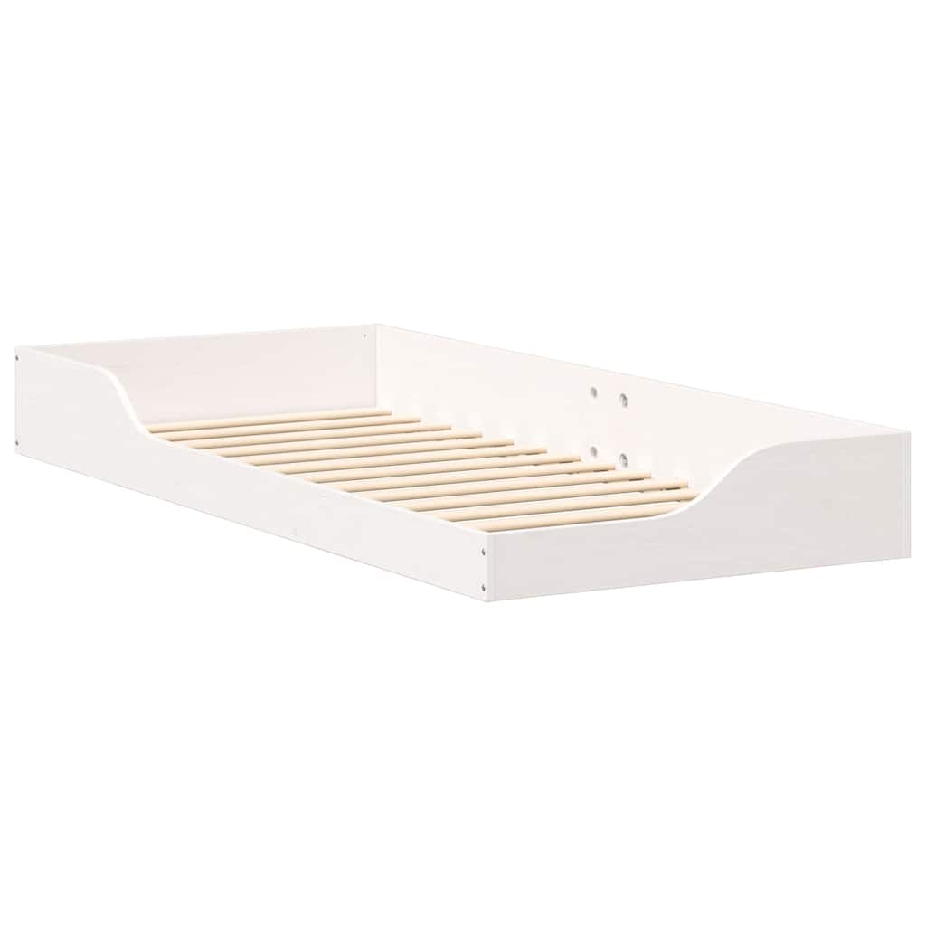 Bed Frame White 100 x 210 cm Solid Pine Wood