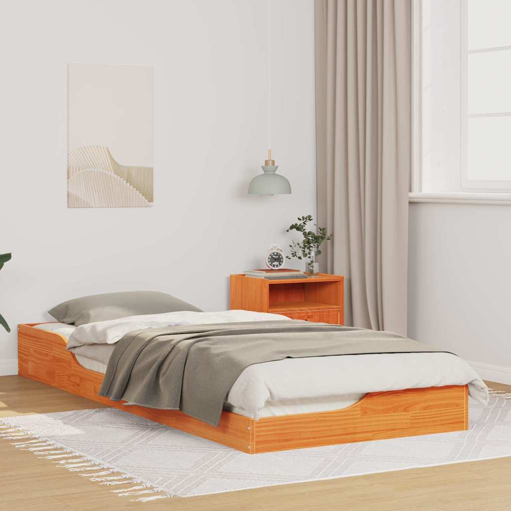 Bed Frame Wax Brown 80 x 220 cm Solid Pine Wood