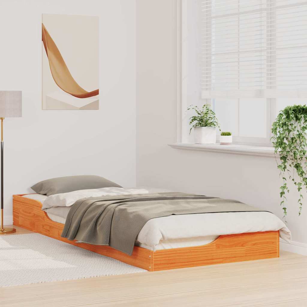 Bed Frame Wax Brown 90 x 220 cm Solid Pine Wood