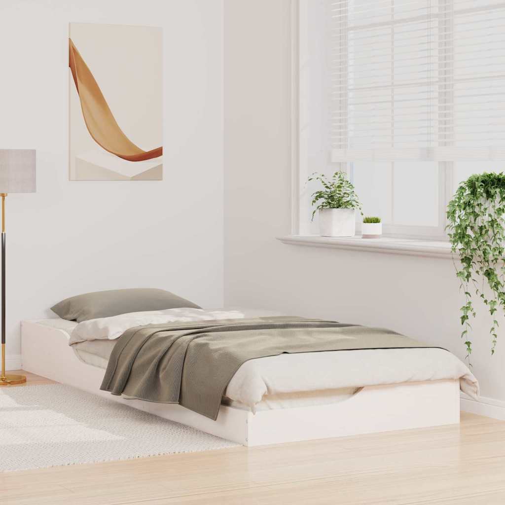 Bed Frame White 100 x 220 cm Solid Pine Wood