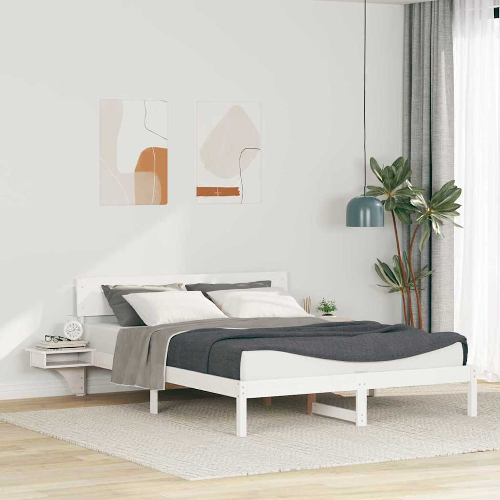 Bed Frame with Headboard White 160 x 200 cm Solid Pine Wood
