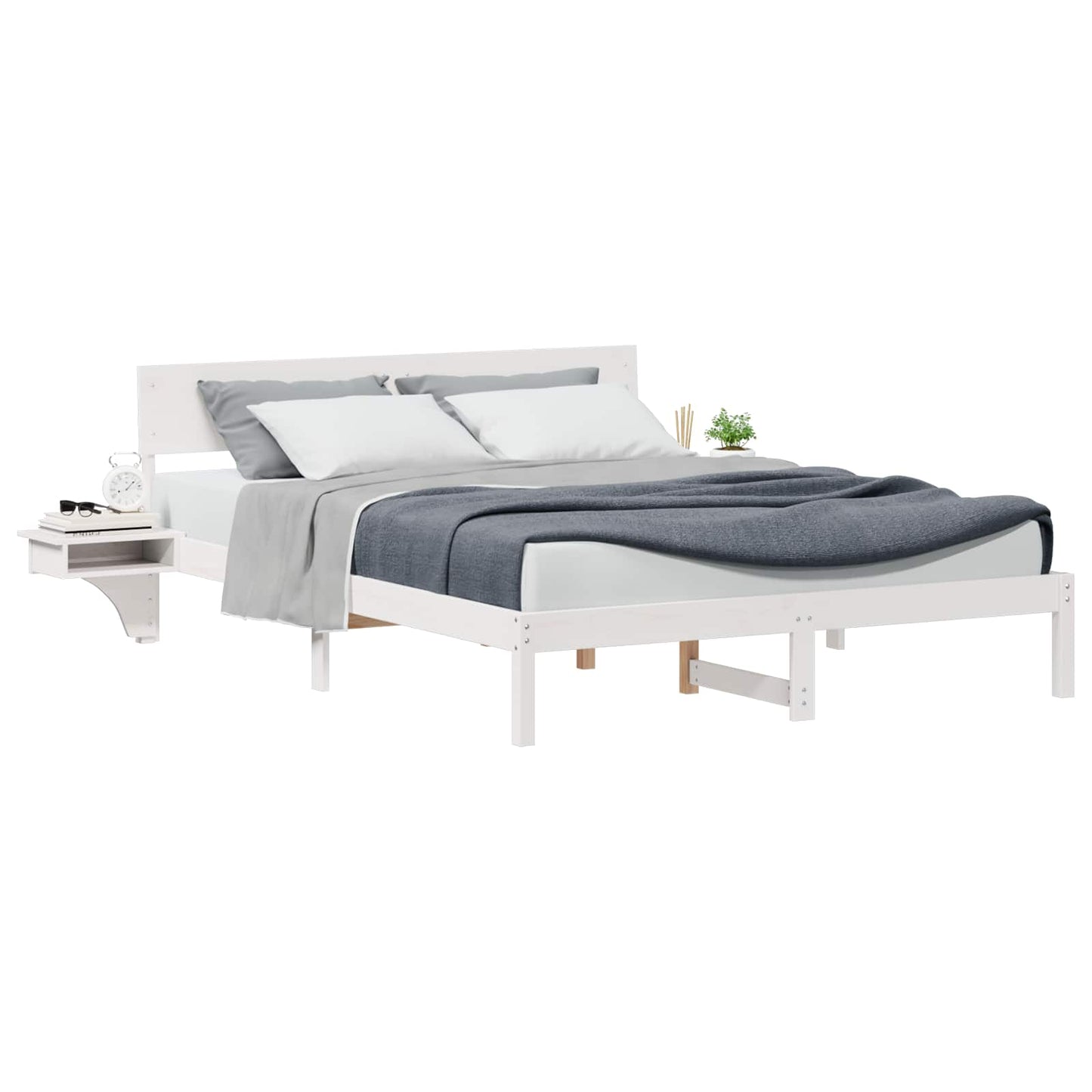 Bed Frame with Headboard White 160 x 200 cm Solid Pine Wood