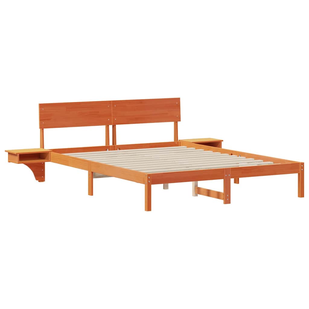 Bed Frame with Headboard Wax Brown 160 x 200 cm Solid Pine Wood