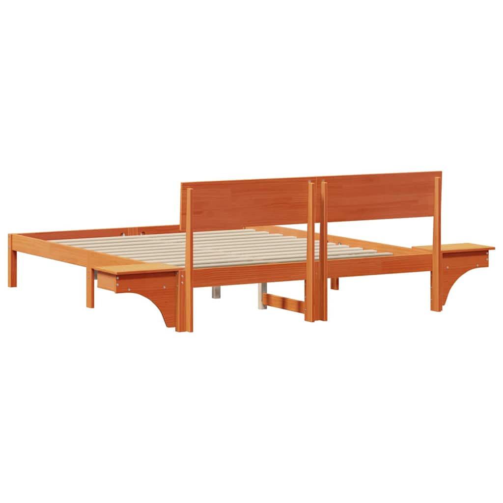 Bed Frame with Headboard Wax Brown 160 x 200 cm Solid Pine Wood