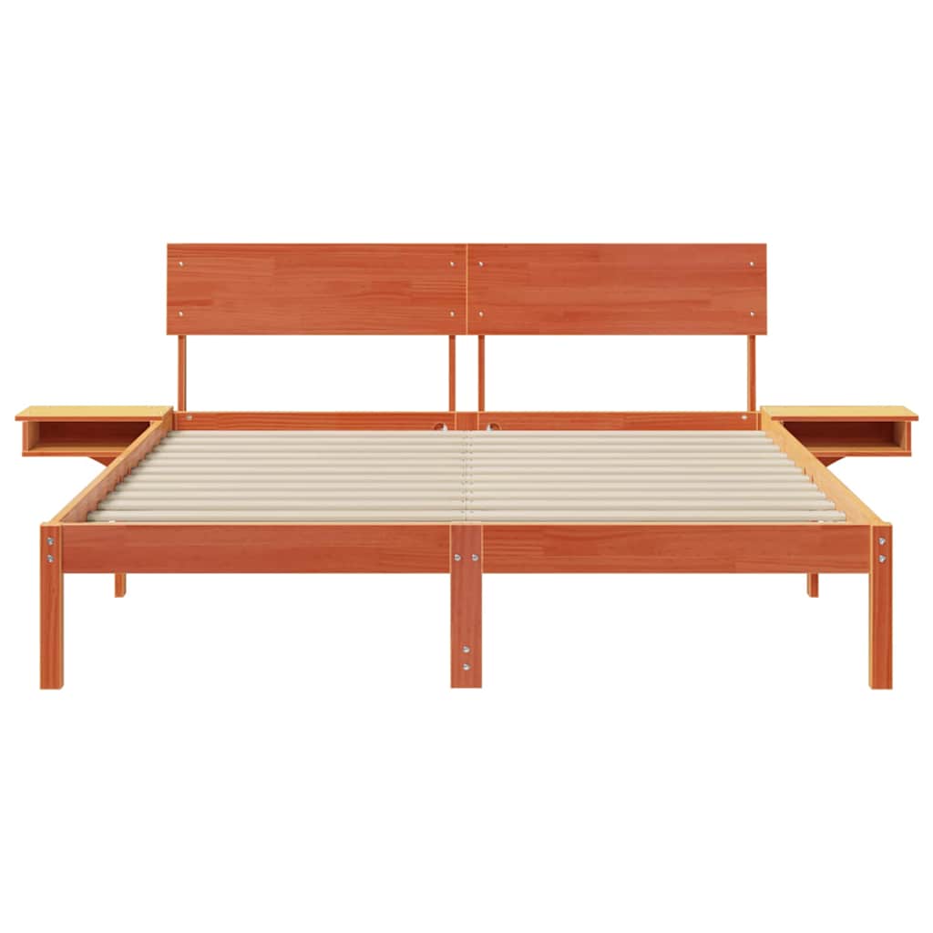 Bed Frame with Headboard Wax Brown 160 x 200 cm Solid Pine Wood