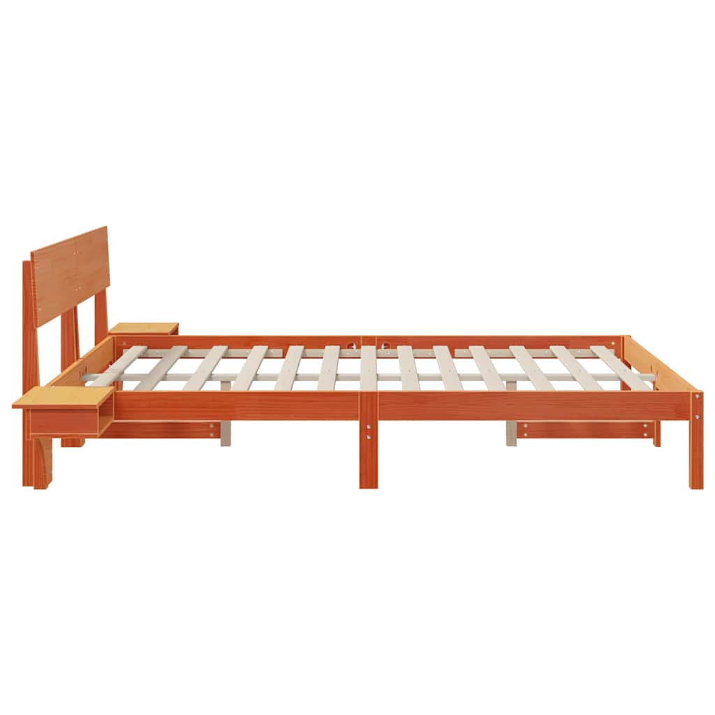 Bed Frame with Headboard Wax Brown 160 x 200 cm Solid Pine Wood