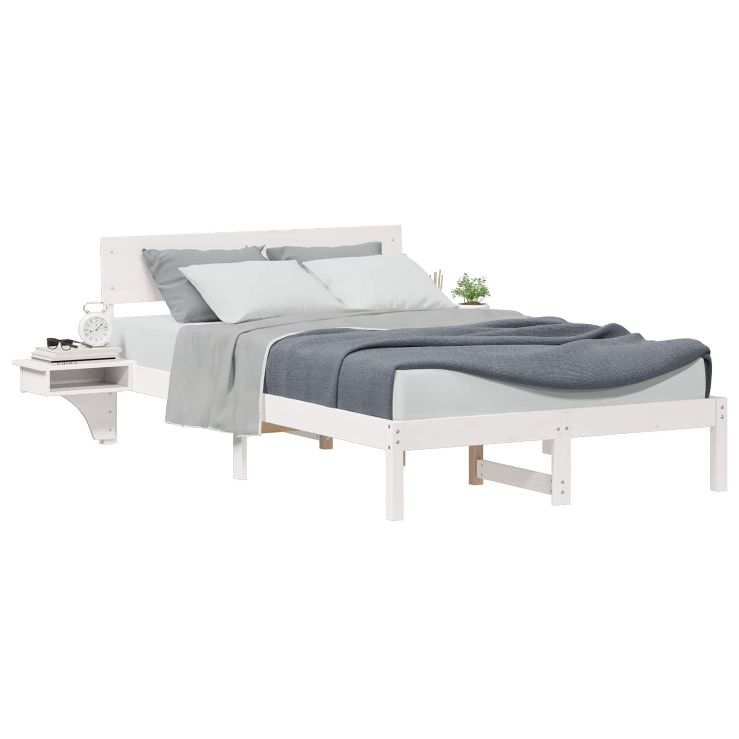 Bed Frame with Headboard White 140 x 200 cm Solid Pine Wood