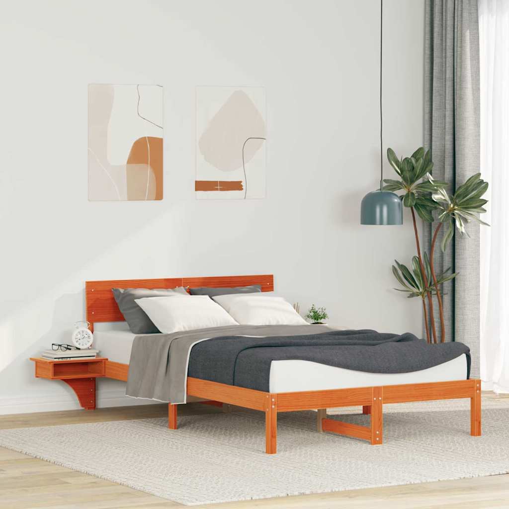 Bed Frame with Headboard Wax Brown 140 x 200 cm Solid Pine Wood