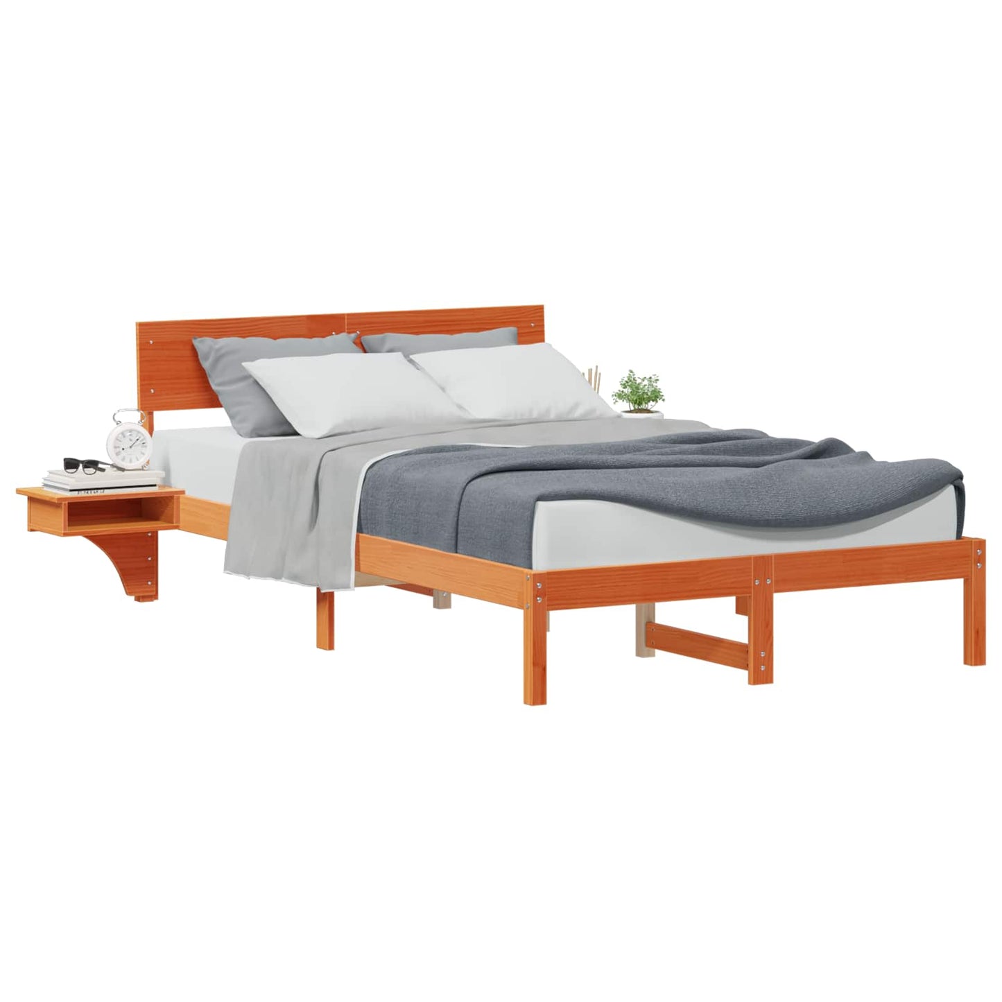 Bed Frame with Headboard Wax Brown 120 x 200 cm Solid Pine Wood