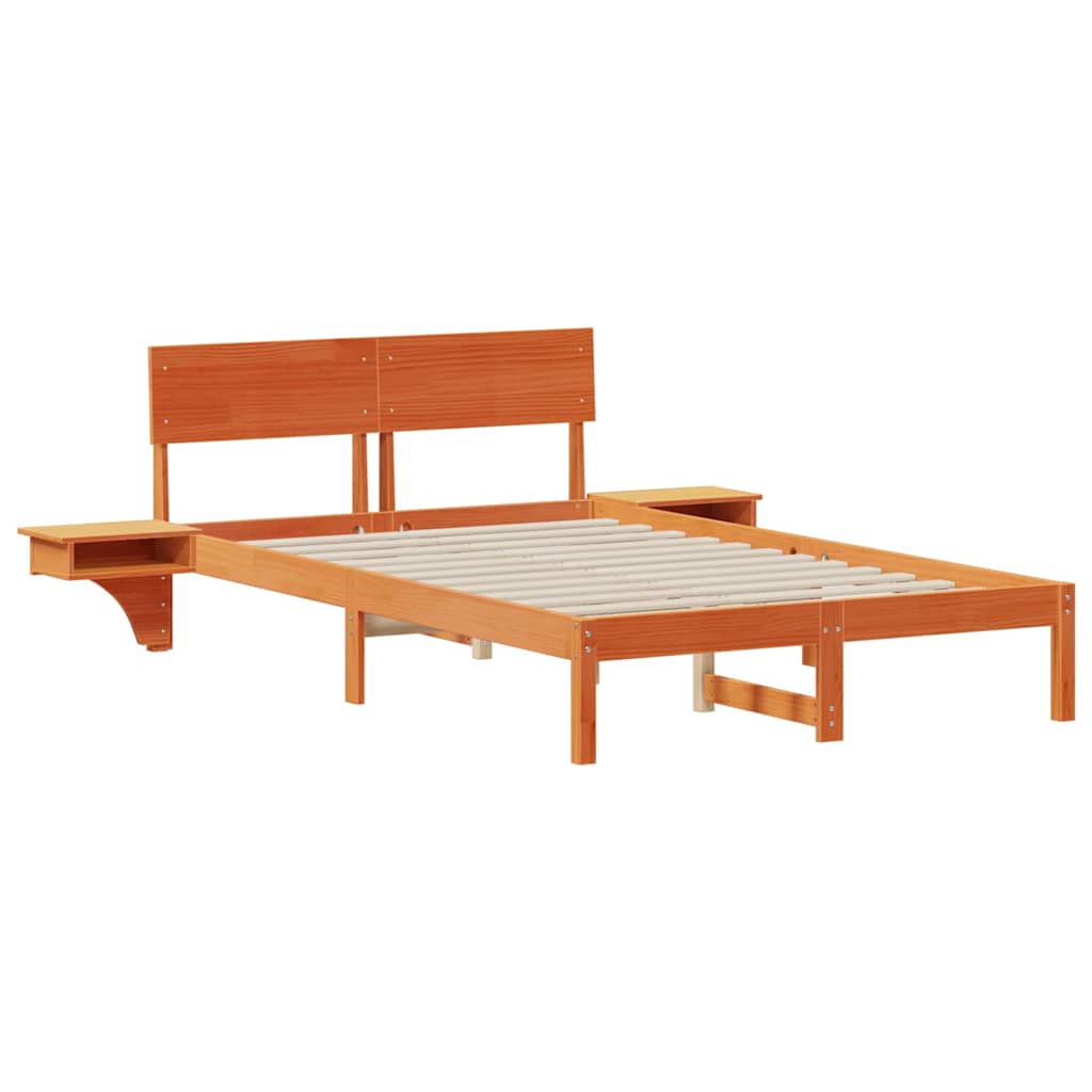 Bed Frame with Headboard Wax Brown 120 x 200 cm Solid Pine Wood