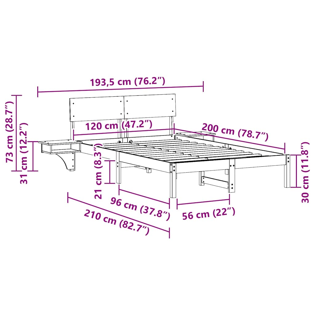 Bed Frame with Headboard Wax Brown 120 x 200 cm Solid Pine Wood