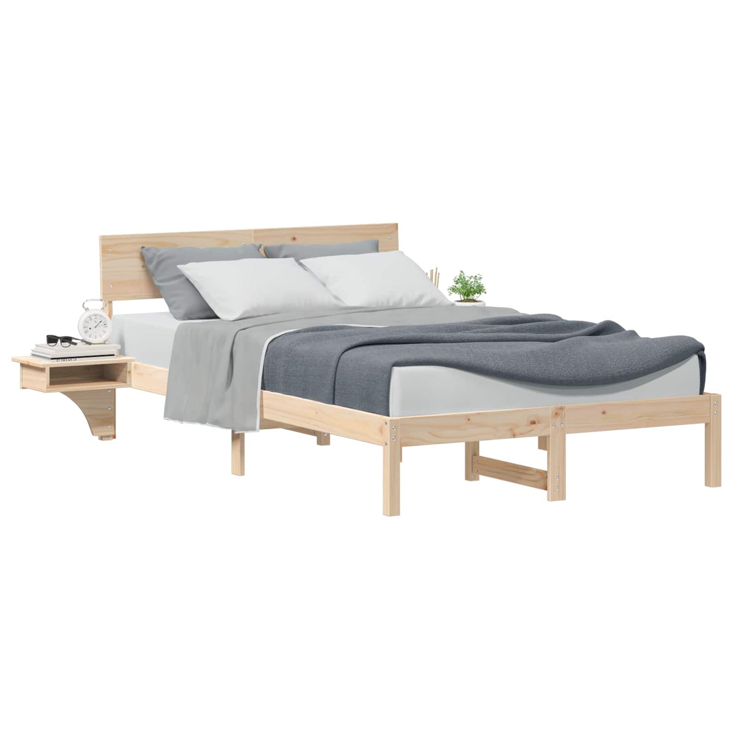 Bed Frame with Headboard Brown 140 x 190 cm Solid Pine Wood