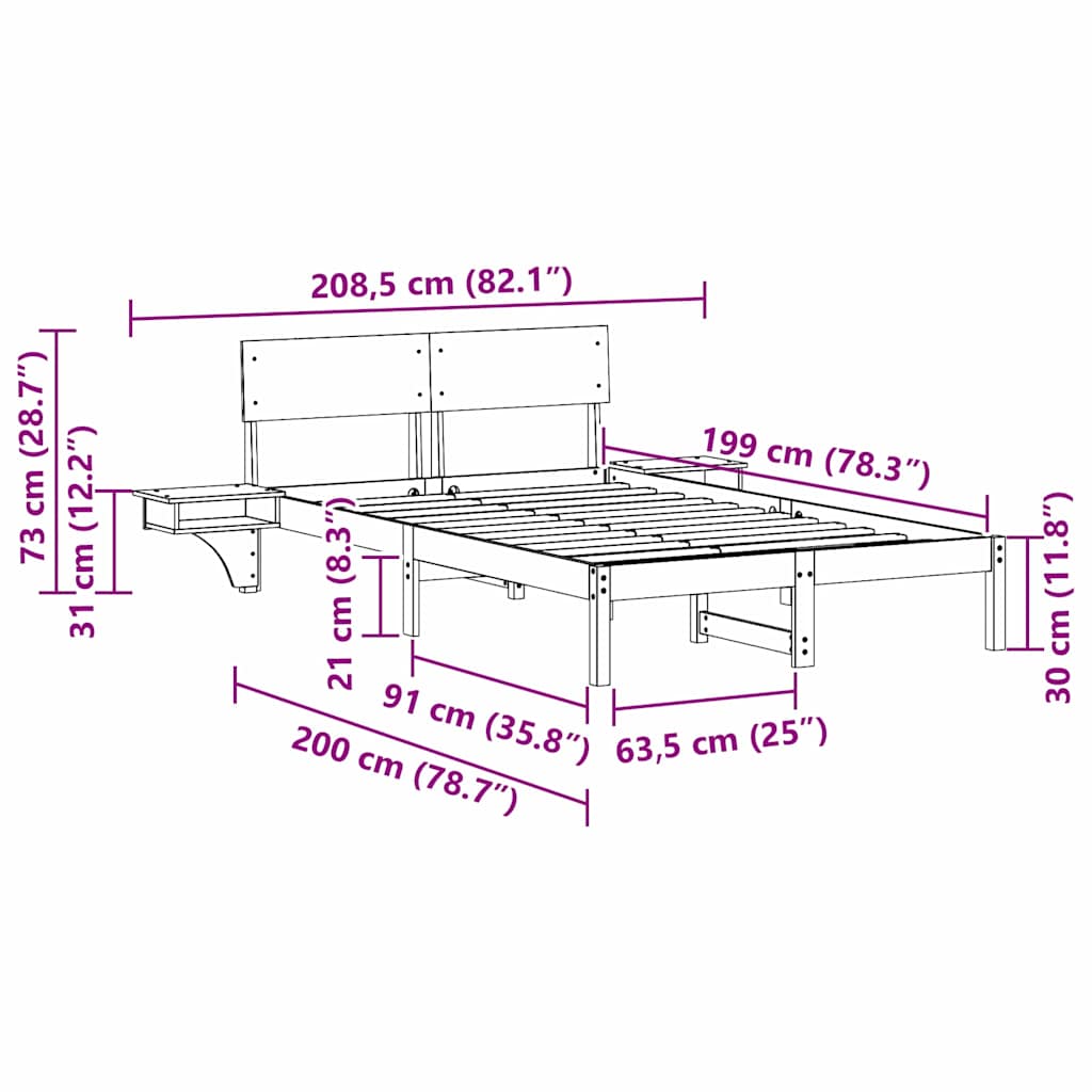 Bed Frame with Headboard Brown 135 x 190 cm Solid Pine Wood