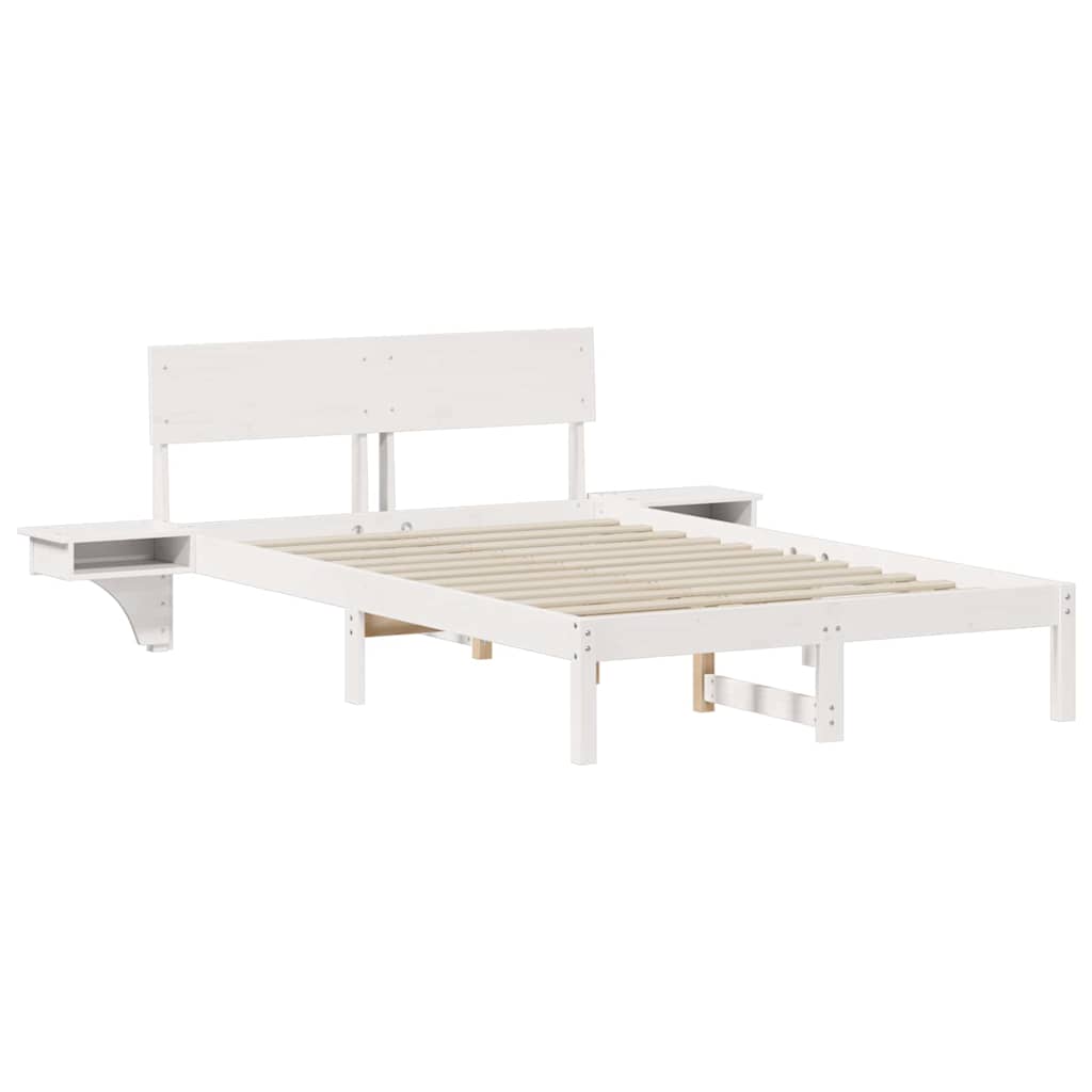 Bed Frame with Headboard White 135 x 190 cm Solid Pine Wood