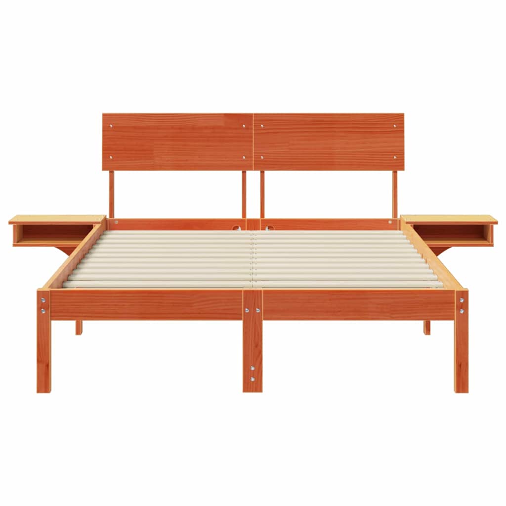 Bed Frame with Headboard Wax Brown 135 x 190 cm Solid Pine Wood