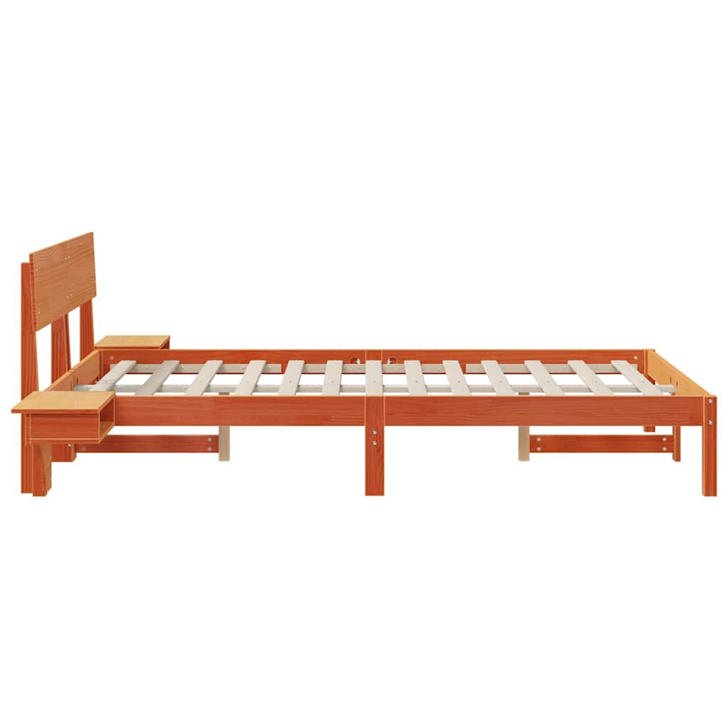 Bed Frame with Headboard Wax Brown 135 x 190 cm Solid Pine Wood