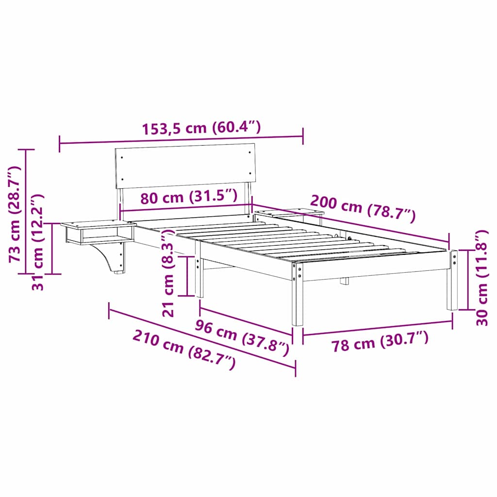 Bed Frame with Headboard Wax Brown 80 x 200 cm Solid Pine Wood