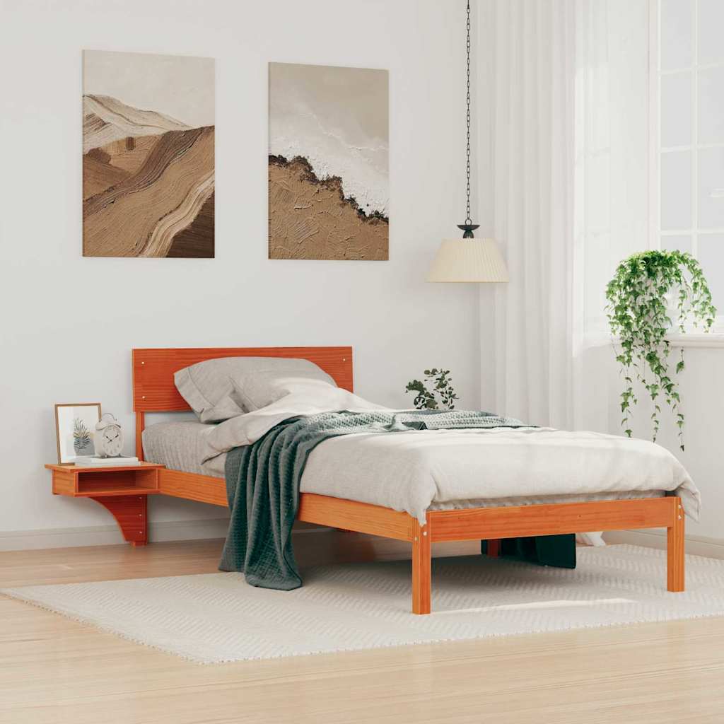 Bed Frame with Headboard Wax Brown 90 x 190 cm Solid Pine Wood