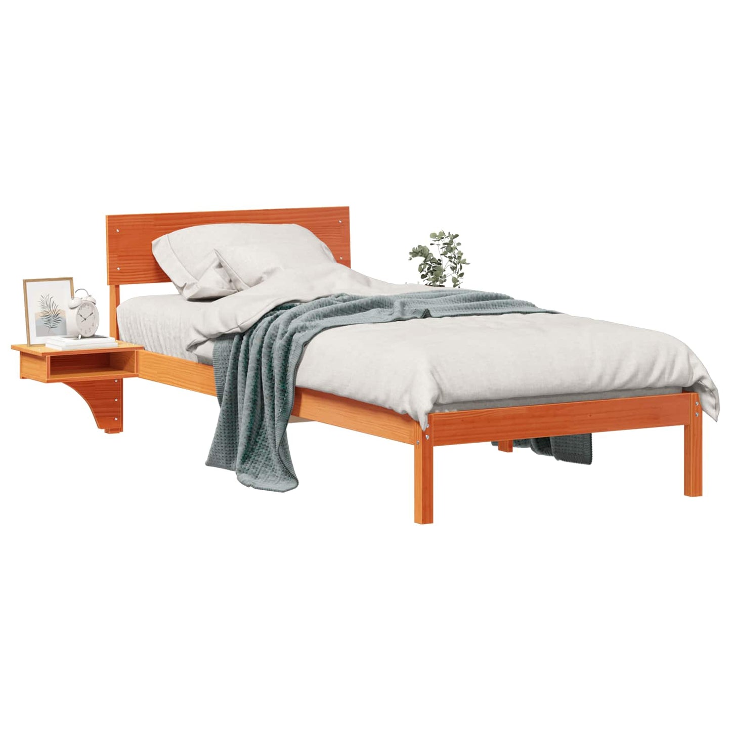 Bed Frame with Headboard Wax Brown 90 x 190 cm Solid Pine Wood
