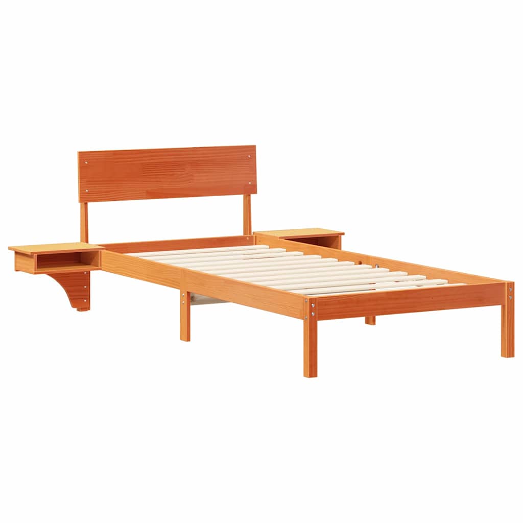 Bed Frame with Headboard Wax Brown 90 x 190 cm Solid Pine Wood