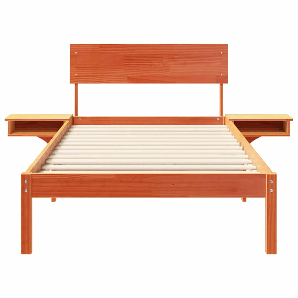 Bed Frame with Headboard Wax Brown 90 x 190 cm Solid Pine Wood
