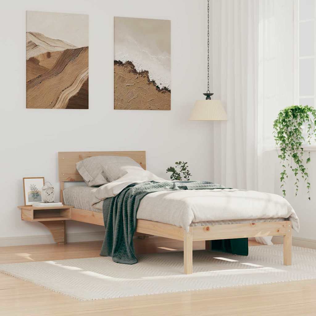 Bed Frame with Headboard Brown 75 x 190 cm Solid Pine Wood