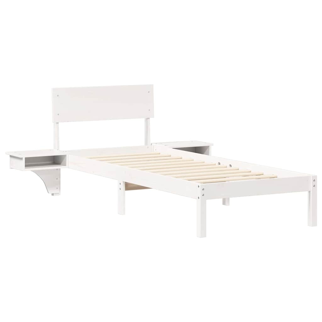 Bed Frame with Headboard White 75 x 190 cm Solid Pine Wood