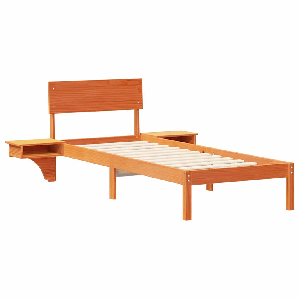 Bed Frame with Headboard Wax Brown 75 x 190 cm Solid Pine Wood