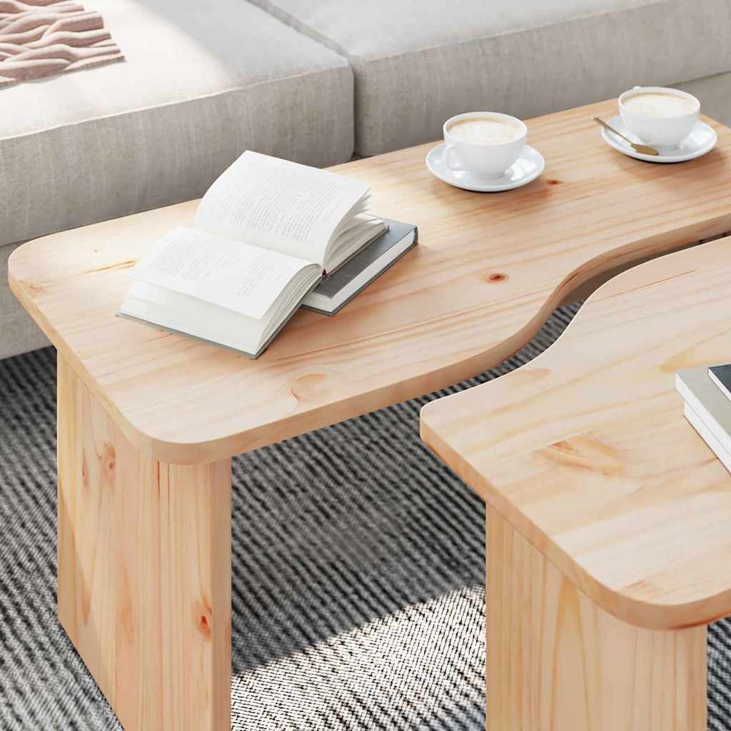 Coffee Table 2 pcs Natural Solid pine wood