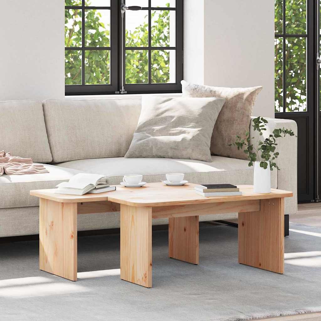 Coffee Table 2 pcs Natural Solid pine wood