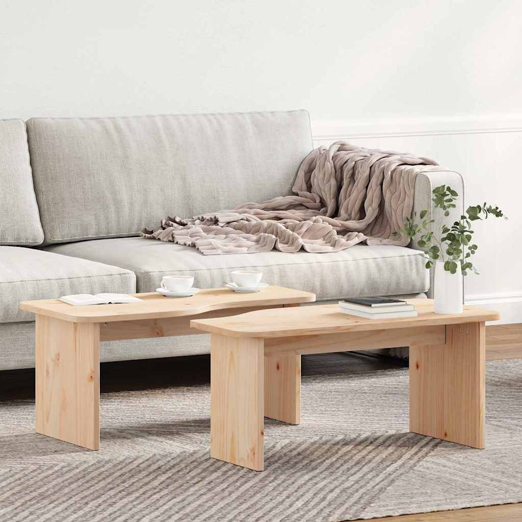 Coffee Table 2 pcs Natural Solid pine wood