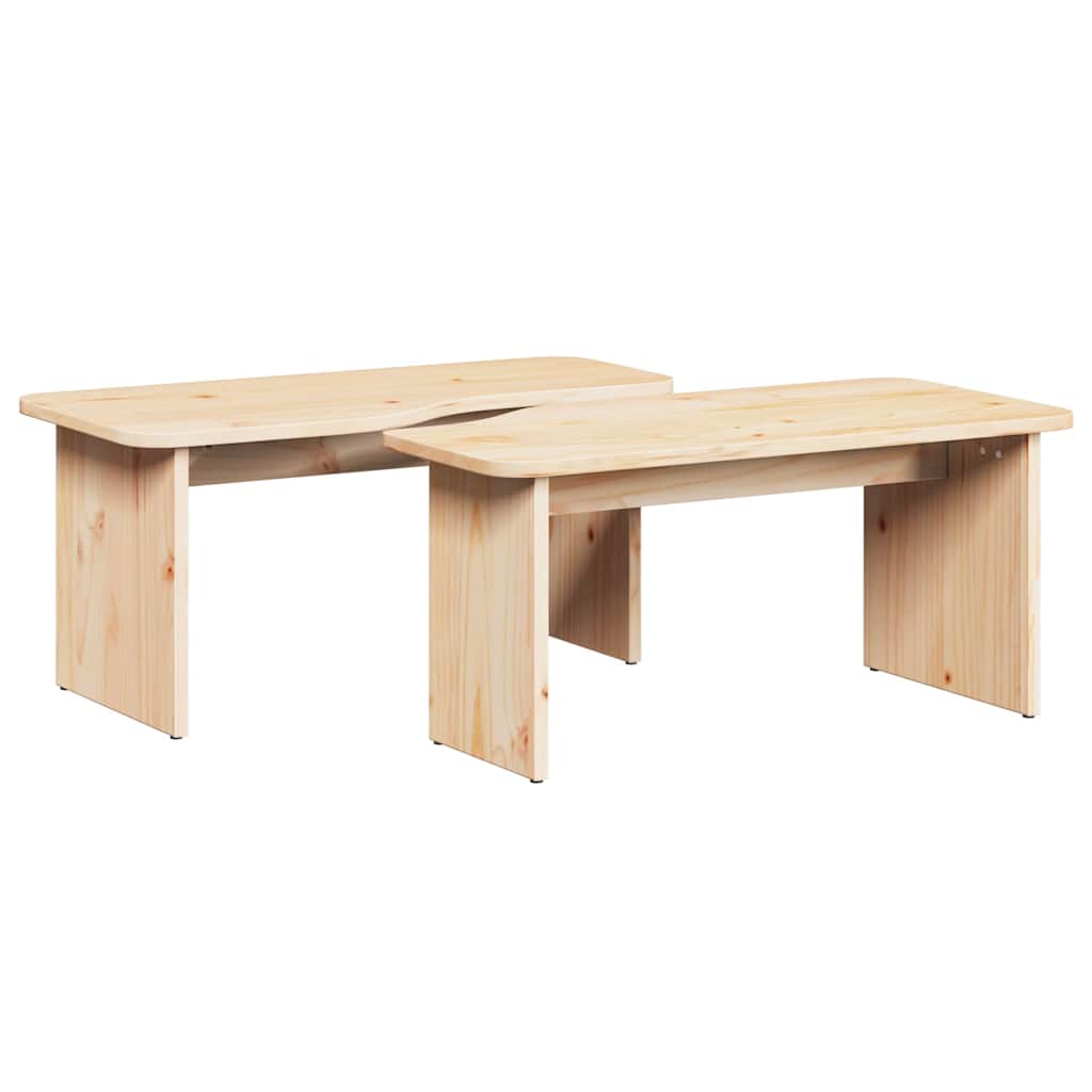 Coffee Table 2 pcs Natural Solid pine wood