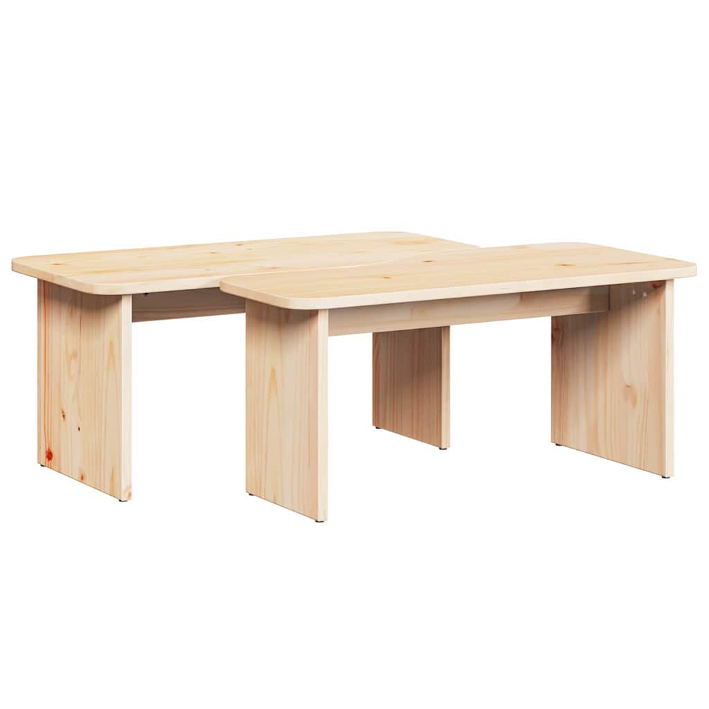Coffee Table 2 pcs Natural Solid pine wood