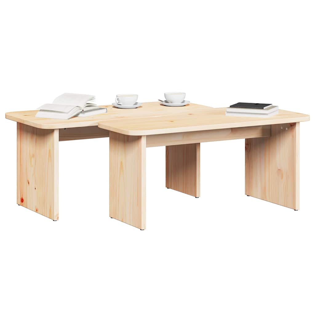 Coffee Table 2 pcs Natural Solid pine wood