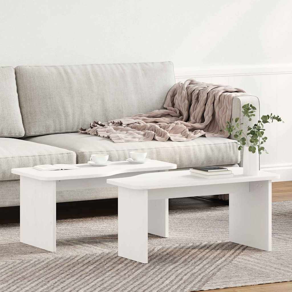 Coffee Table 2 pcs White Solid pine wood