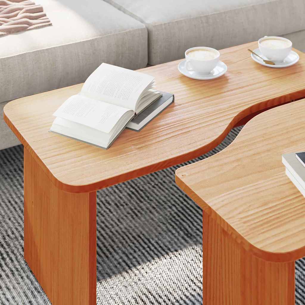 Coffee Table 2 pcs Wax Brown Solid pine wood