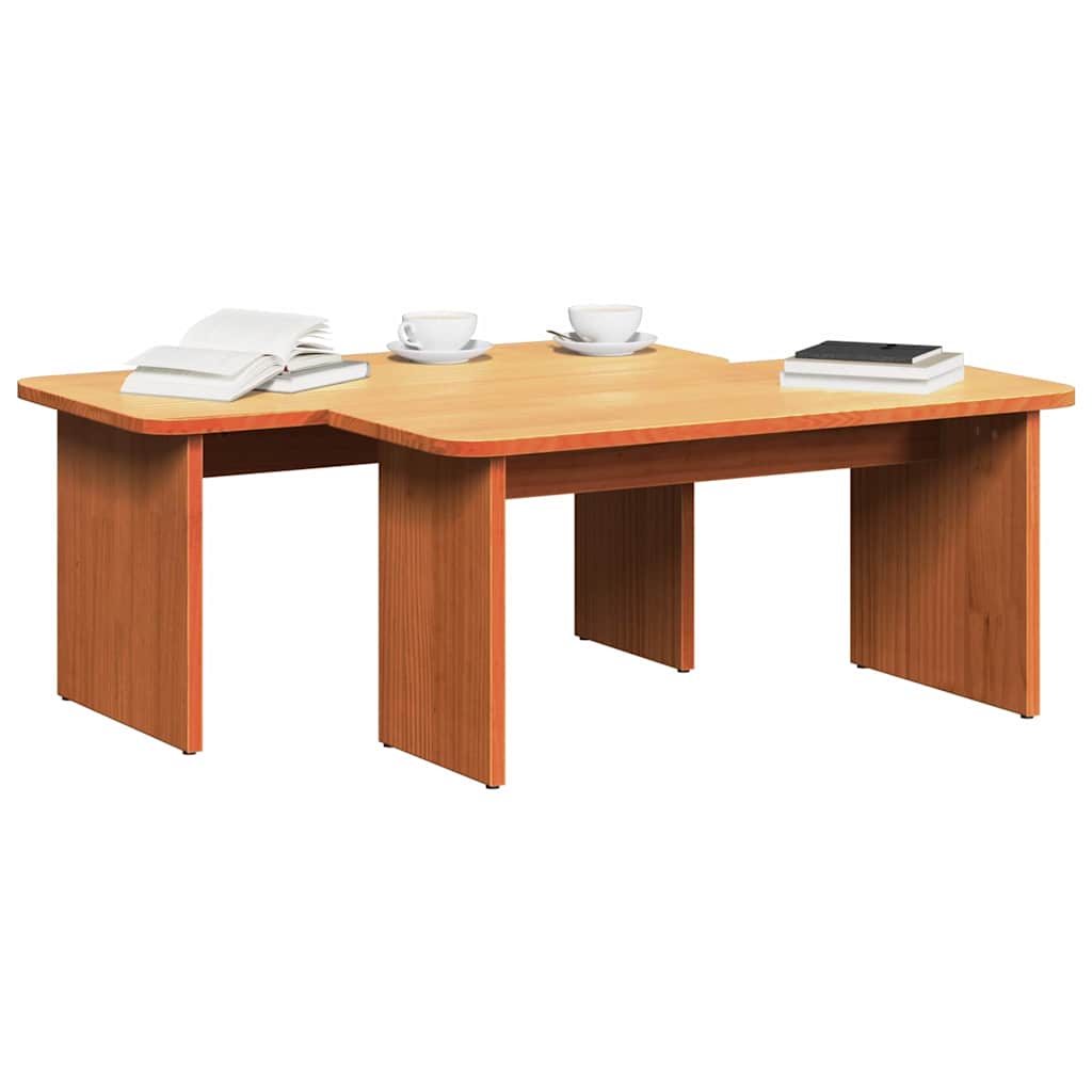Coffee Table 2 pcs Wax Brown Solid pine wood