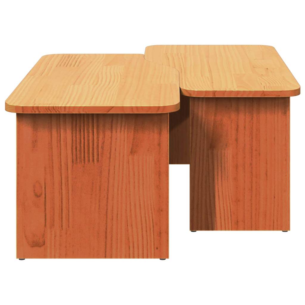 Coffee Table 2 pcs Wax Brown Solid pine wood