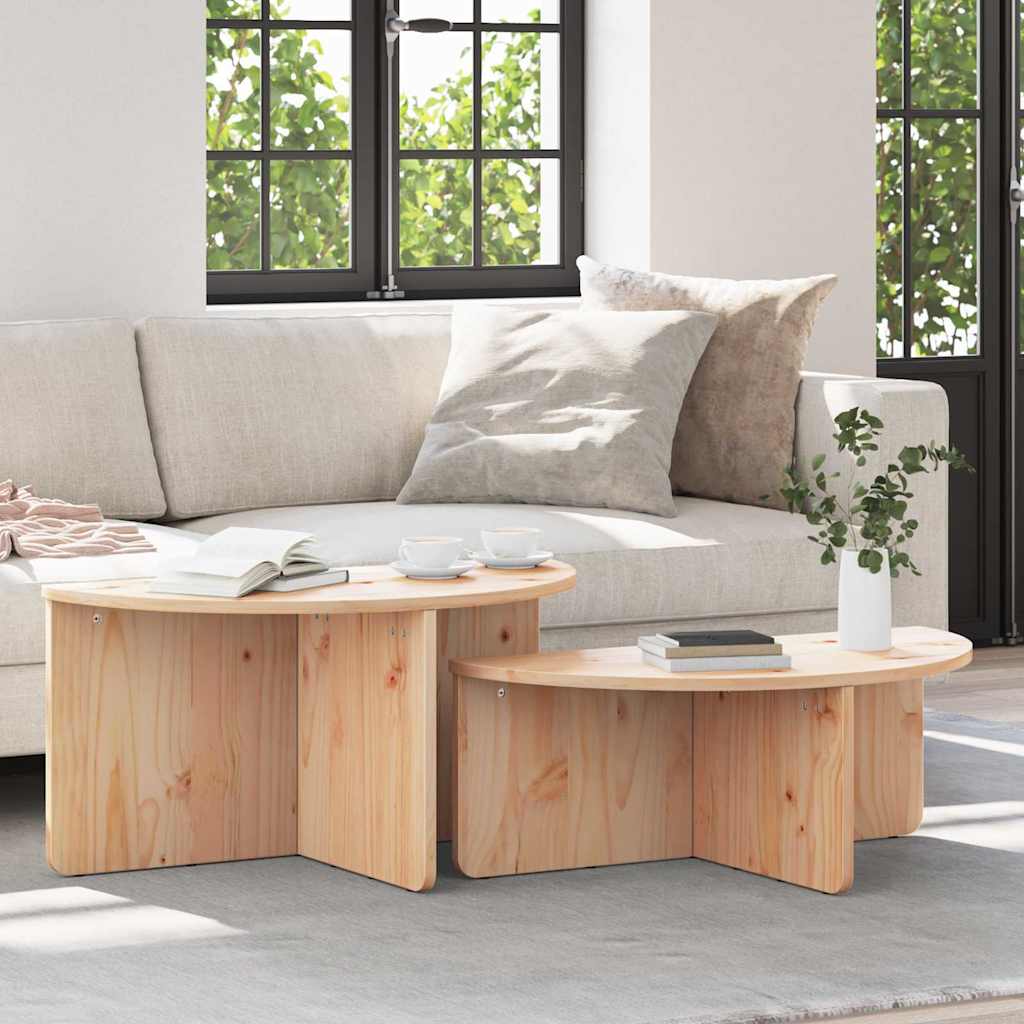 Coffee Table 2 pcs Natural Solid pine wood