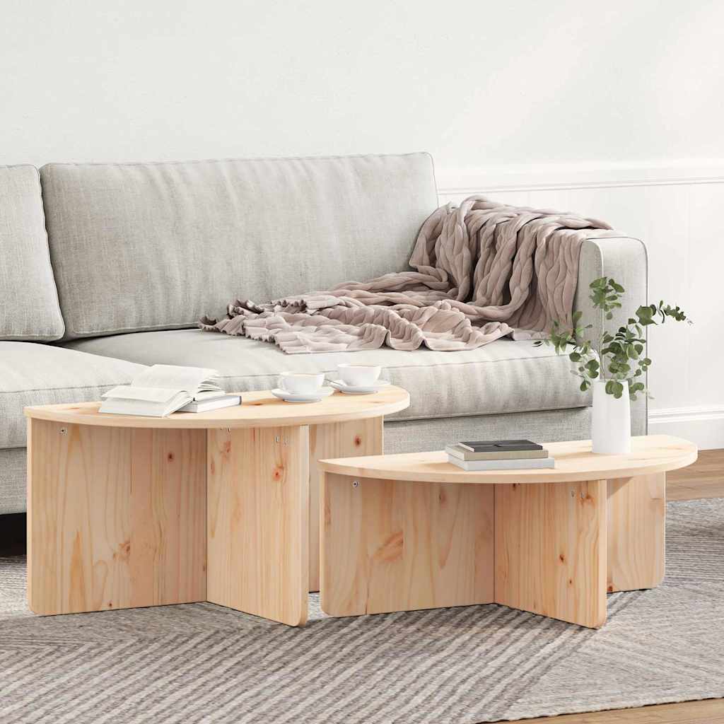 Coffee Table 2 pcs Natural Solid pine wood