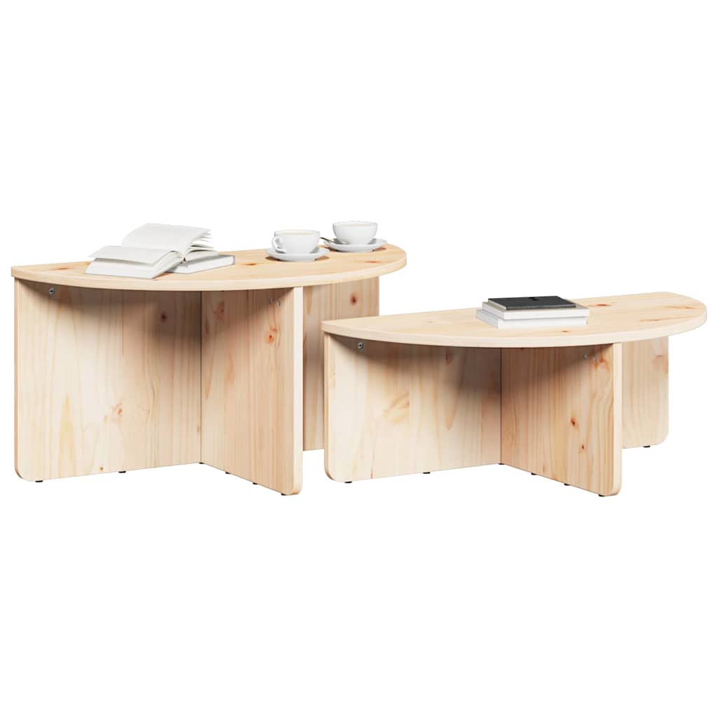 Coffee Table 2 pcs Natural Solid pine wood
