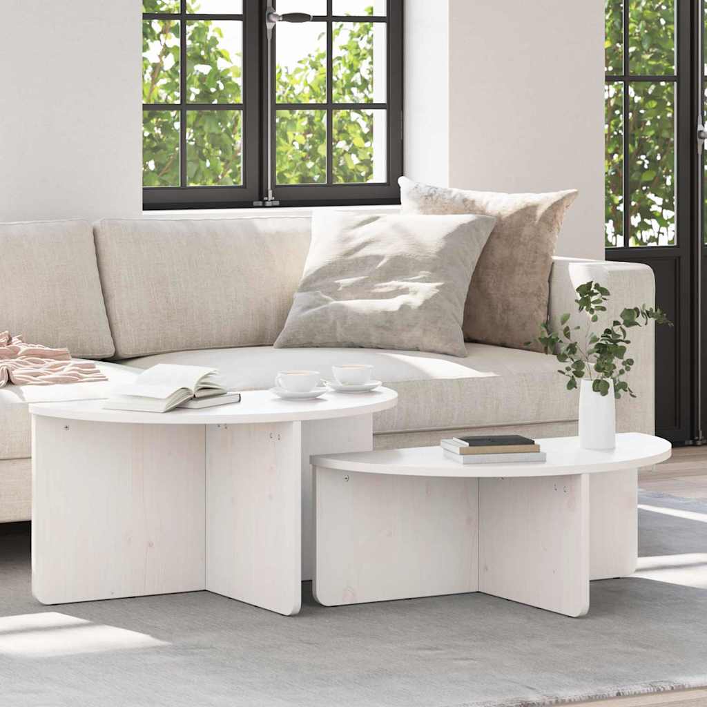Coffee Table 2 pcs White Solid pine wood
