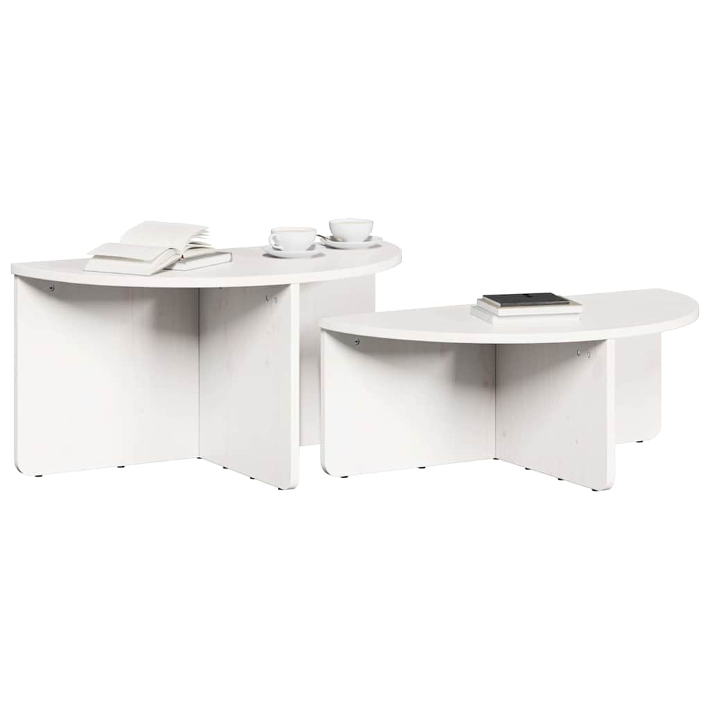 Coffee Table 2 pcs White Solid pine wood