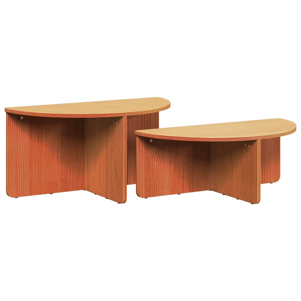 Coffee Table 2 pcs Wax Brown Solid pine wood